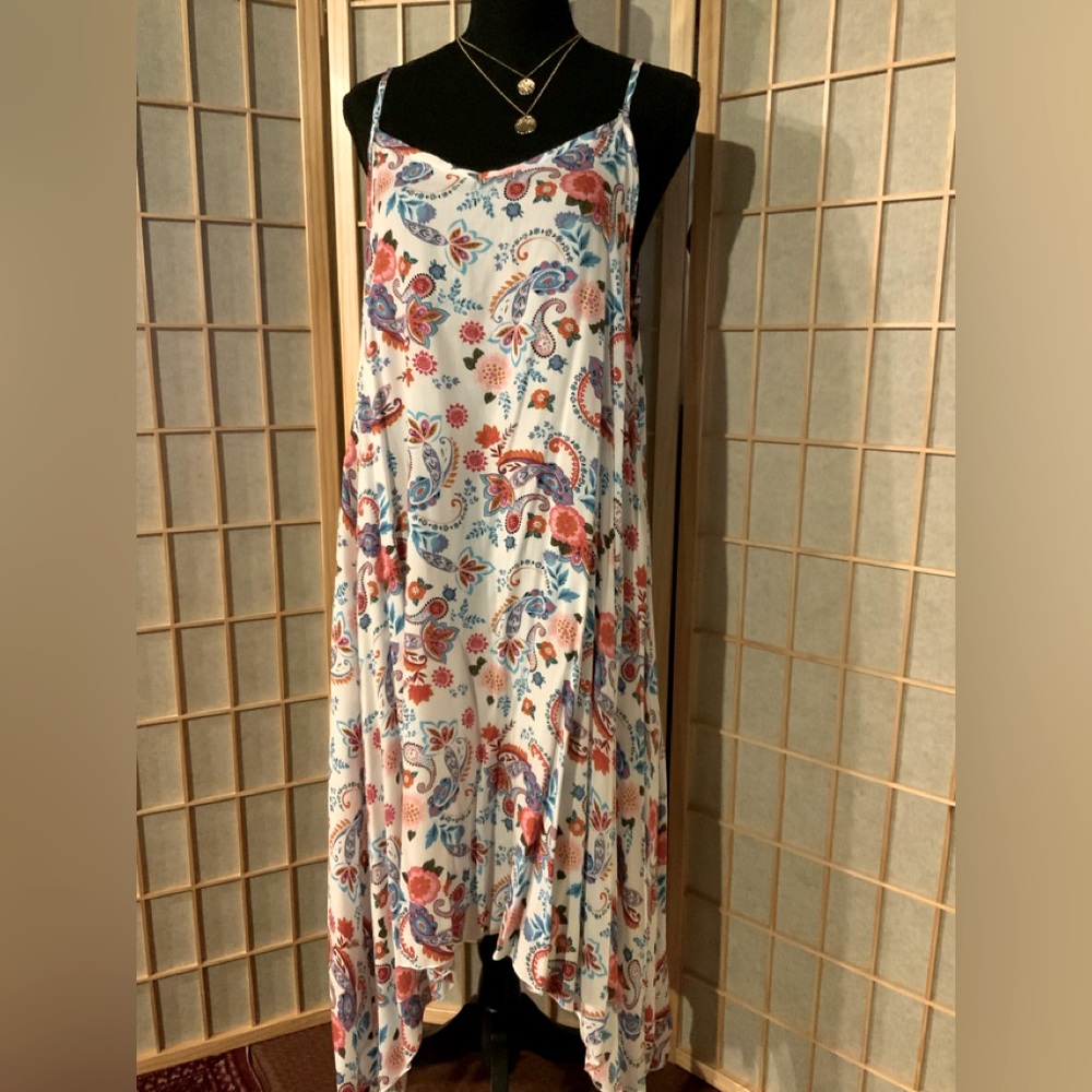 Mighness - White handkerchief dress with adjustable spaghetti straps. Sz OS